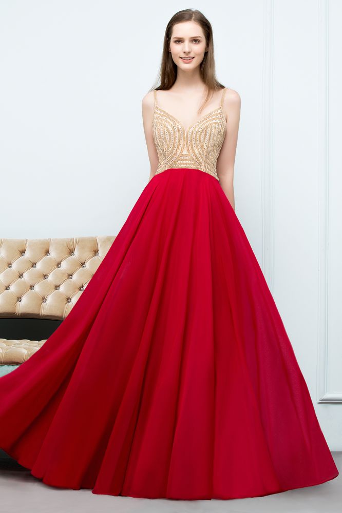 Abiti da sera color bordeaux con perline, linea a trapezio, lunghezza fino al pavimento, stile spaghetti