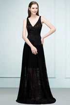 Spaghetti Floor Length A-line V-neck Lace Bridesmaid Dresses