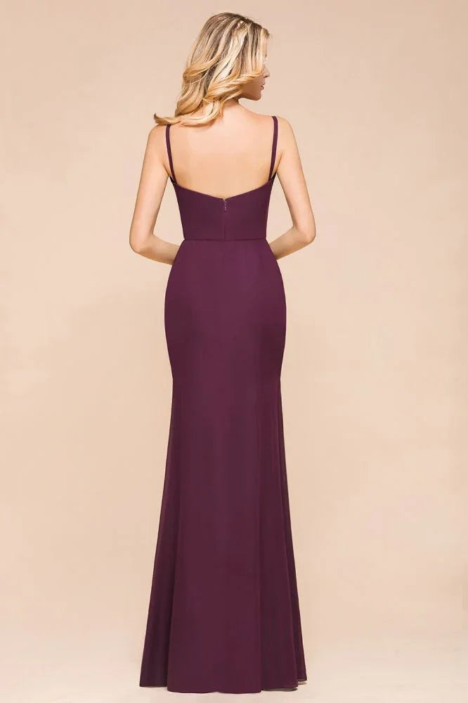 Spaghetti Mermaid Bridesmaid Dress Chiffon Simple Floor Length Party Gown