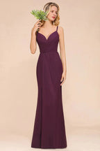 Spaghetti Mermaid Bridesmaid Dress Chiffon Simple Floor Length Party Gown
