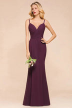 Spaghetti Mermaid Bridesmaid Dress Chiffon Simple Floor Length Party Gown