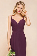 Spaghetti Mermaid Bridesmaid Dress Chiffon Simple Floor Length Party Gown