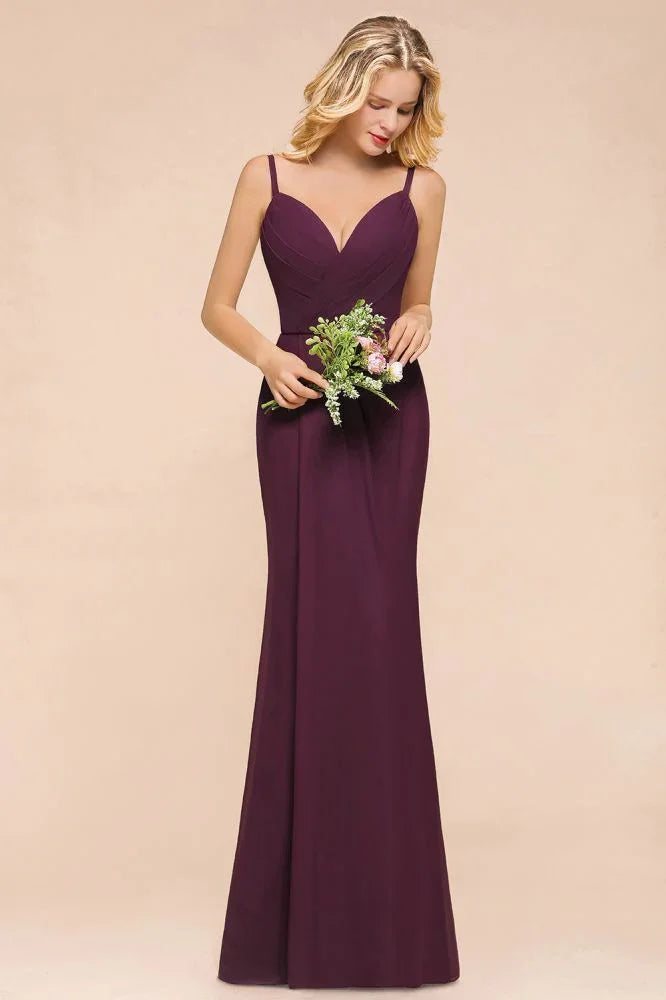 Spaghetti Mermaid Bridesmaid Dress Chiffon Simple Floor Length Party Gown