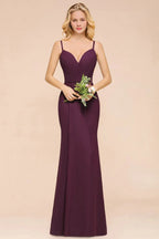 Spaghetti Mermaid Bridesmaid Dress Chiffon Simple Floor Length Party Gown