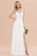 Spaghetti Slim Side Split Bridesmaid Dress Sky Blue V-Neck Wedding Party Dress