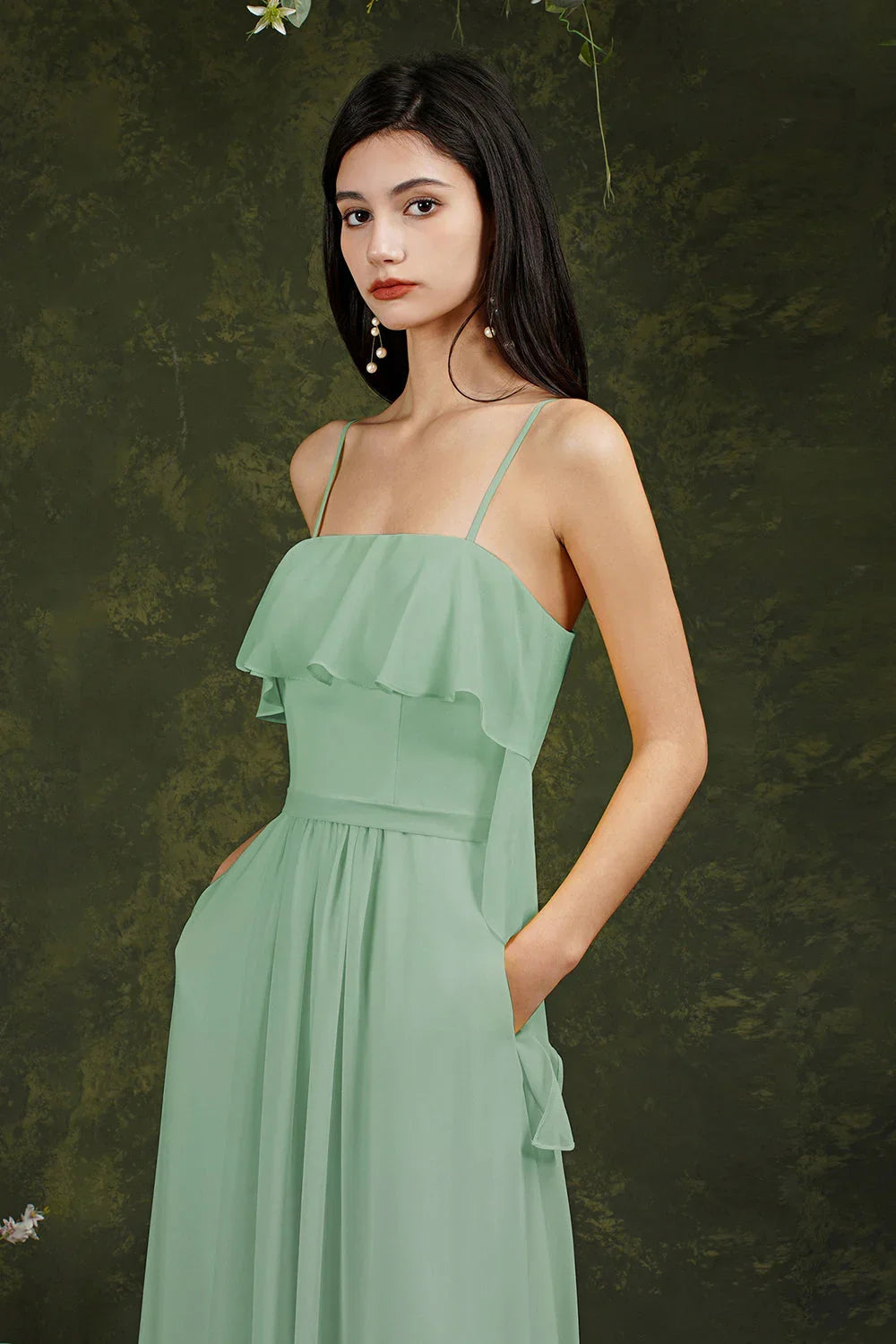 Spaghetti Strapes Split Front Aline Tulle Long Prom dress
