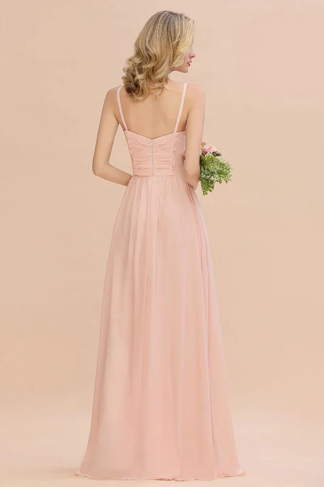 Spaghettiträger A-Linien Brautjungfernkleid Herzausschnitt Chiffon Schwingendes Abendkleid