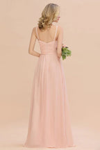 Spaghettiträger A-Linien Brautjungfernkleid Herzausschnitt Chiffon Schwingendes Abendkleid