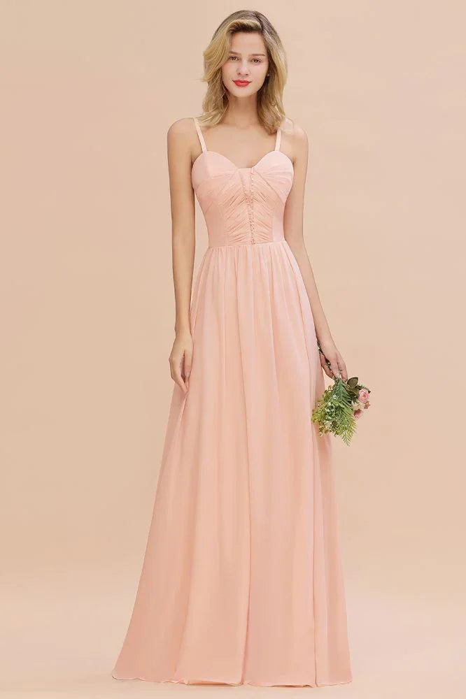 Spaghettiträger A-Linien Brautjungfernkleid Herzausschnitt Chiffon Schwingendes Abendkleid