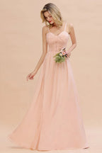 Spaghettiträger A-Linien Brautjungfernkleid Herzausschnitt Chiffon Schwingendes Abendkleid