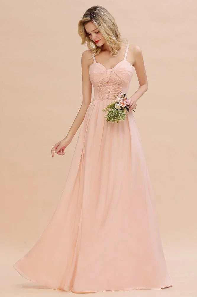 Spaghettiträger A-Linien Brautjungfernkleid Herzausschnitt Chiffon Schwingendes Abendkleid