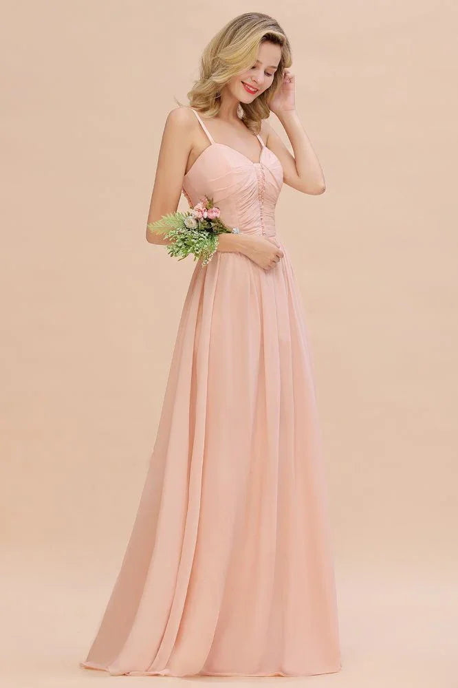 Spaghettiträger A-Linien Brautjungfernkleid Herzausschnitt Chiffon Schwingendes Abendkleid