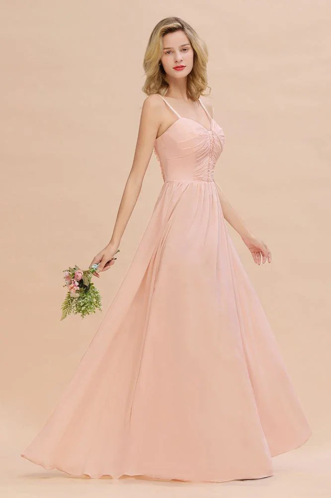 Spaghettiträger A-Linien Brautjungfernkleid Herzausschnitt Chiffon Schwingendes Abendkleid