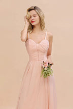 Spaghettiträger A-Linien Brautjungfernkleid Herzausschnitt Chiffon Schwingendes Abendkleid