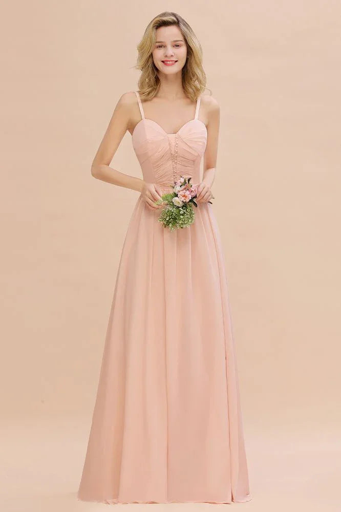 Spaghettiträger A-Linien Brautjungfernkleid Herzausschnitt Chiffon Schwingendes Abendkleid