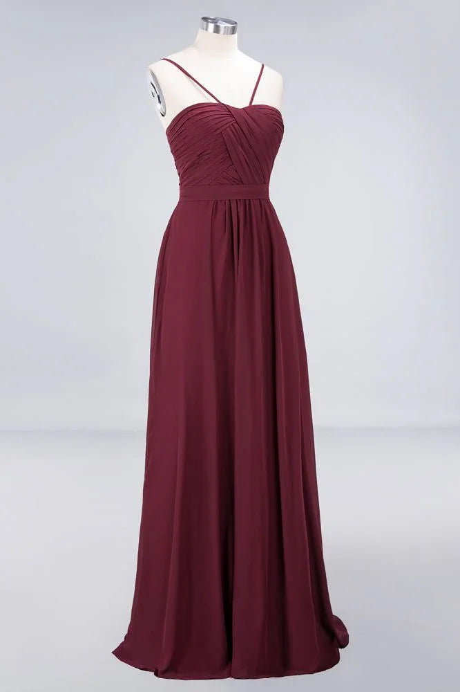 Spaghetti-Straps Backless Bridesmaid Dress  Ruffles Chiffon Wedding Party Dress