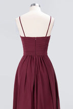 Spaghetti-Straps Backless Bridesmaid Dress  Ruffles Chiffon Wedding Party Dress