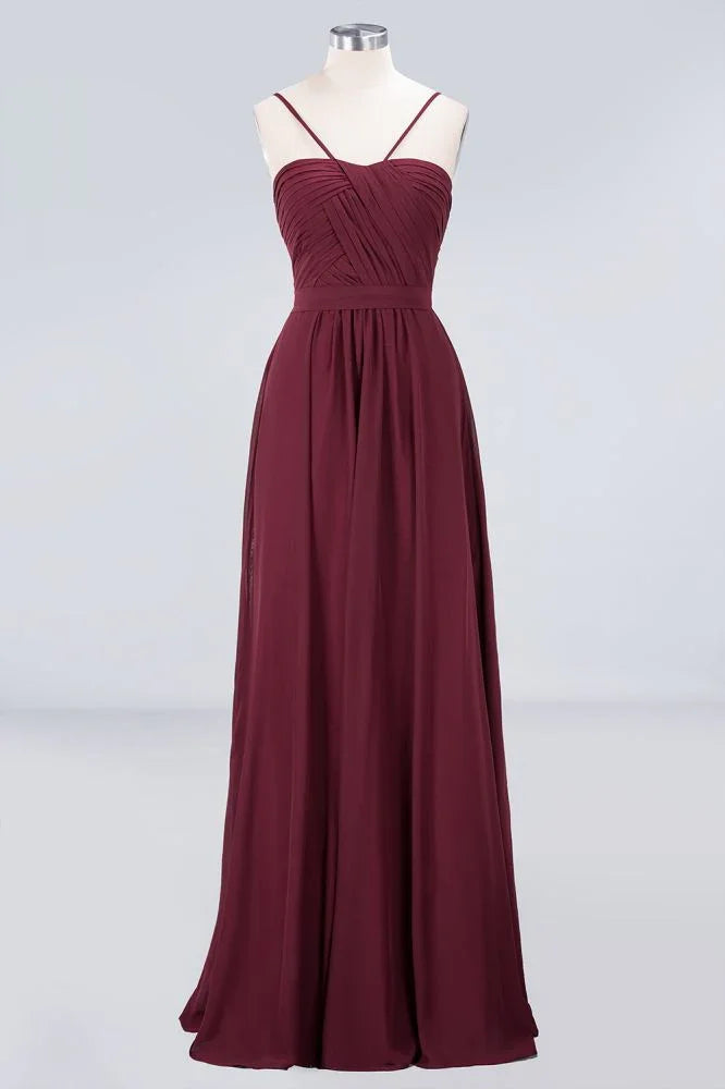 Spaghetti-Straps Backless Bridesmaid Dress  Ruffles Chiffon Wedding Party Dress