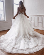 Spaghetti Strap Open Back Lace Wedding Dress A Line Sleeveless Floor Length