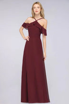 Spaghetti-Straps Sleeveless Ruffles Floor-Length Bridesmaid Dress with Bow Sash