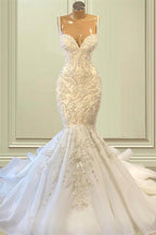 Spaghetti-Straps Sleeveless Wedding Dress Mermaid Long With Beadings