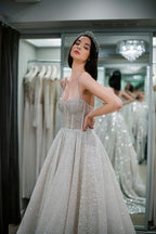 Sequined Spaghetti Strap Sleeveless Wedding Dress A Line Floor Length