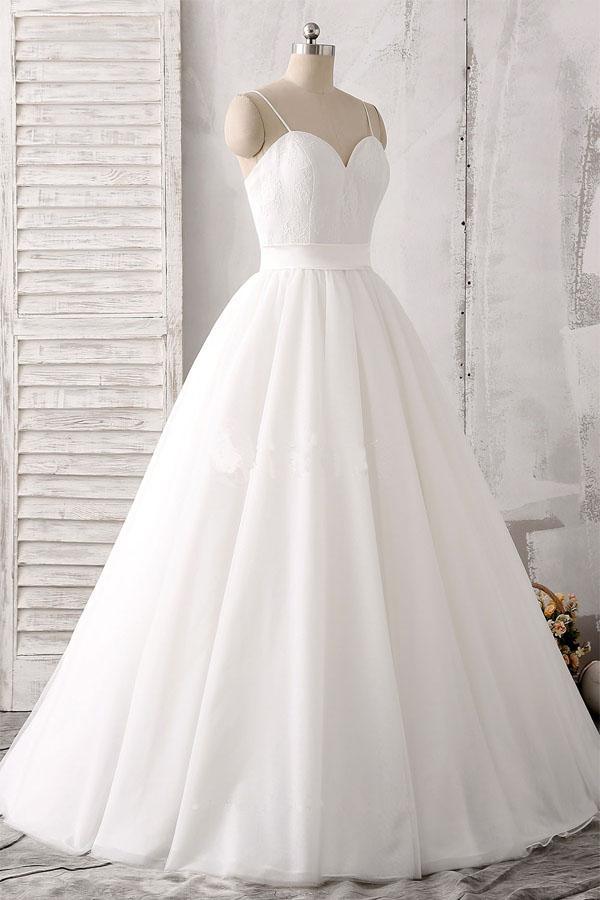 Spaghetti Straps Sweetheart  Floor-length White Satin Wedding Dress