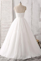 Spaghetti Straps Sweetheart  Floor-length White Satin Wedding Dress