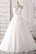 Spaghetti Straps Sweetheart  Floor-length White Satin Wedding Dress