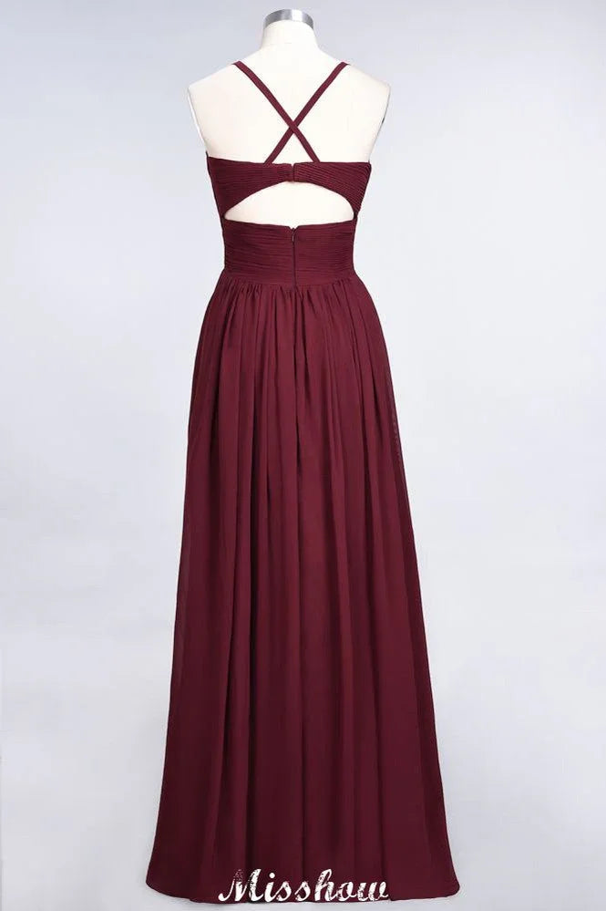 Spaghetti-Straps V-Neck Sleeveless Floor-Length Bridesmaid Dress