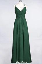 Spaghetti-Straps V-Neck Sleeveless Floor-Length Bridesmaid Dress