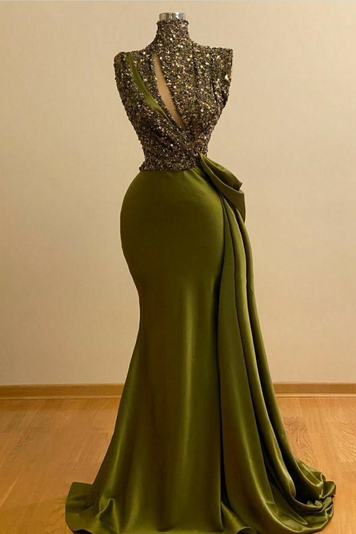 Abiti da sera con paillettes verdi scintillanti a sirena