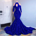 Robe de bal longue sirène à manches longues scintillantes jusqu'au sol