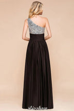 Glänzendes Pailletten-Kleiderjungfernkleid mit einer Schulter, langes Abendkleid, Hochzeitsfeierkleid