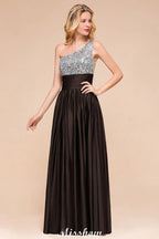 Glänzendes Pailletten-Kleiderjungfernkleid mit einer Schulter, langes Abendkleid, Hochzeitsfeierkleid