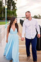 Abiti da sposa rustici azzurro cielo divisi Abito da sposa da spiaggia con strascico a coda di rondine
