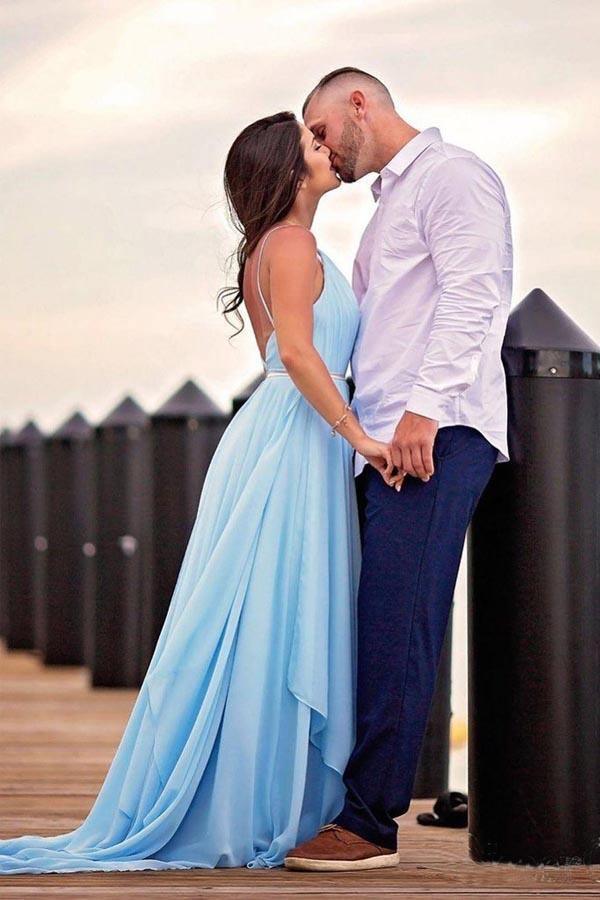 Abiti da sposa rustici azzurro cielo divisi Abito da sposa da spiaggia con strascico a coda di rondine