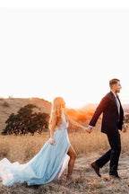 Abiti da sposa rustici azzurro cielo divisi Abito da sposa da spiaggia con strascico a coda di rondine