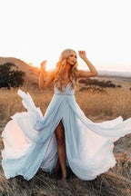 Abiti da sposa rustici azzurro cielo divisi Abito da sposa da spiaggia con strascico a coda di rondine