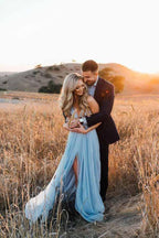 Abiti da sposa rustici azzurro cielo divisi Abito da sposa da spiaggia con strascico a coda di rondine