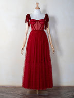 Corset Dotted Tulle Maxi Length Prom Dress