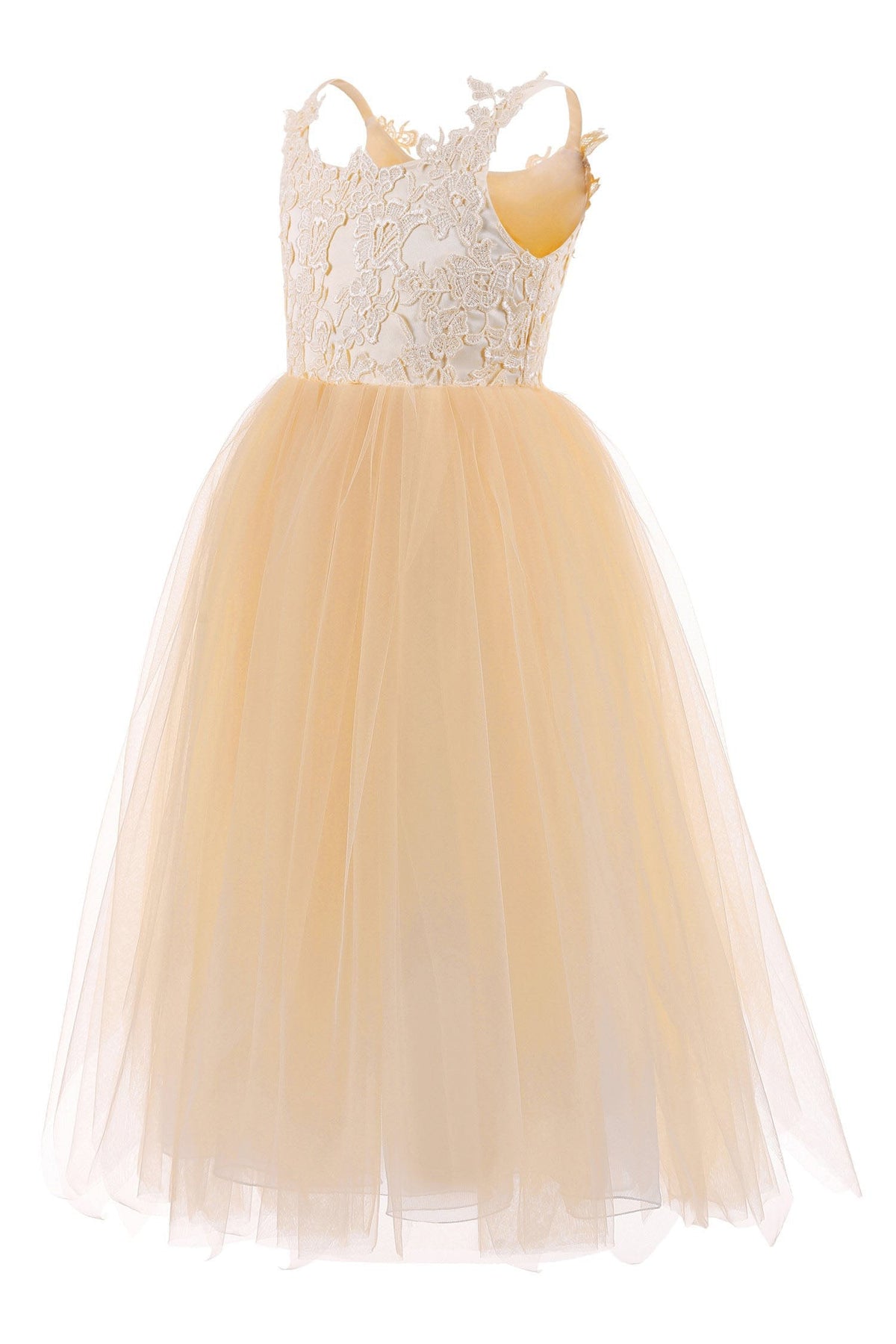 Lace Ball Gown Flower Girls Dress With Square Neckline Sleeveless