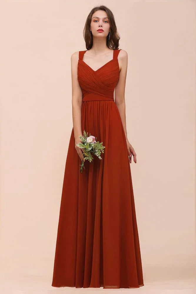 Strap Slim Floor Length Evening Dress for Bride Bridesmaid Dress