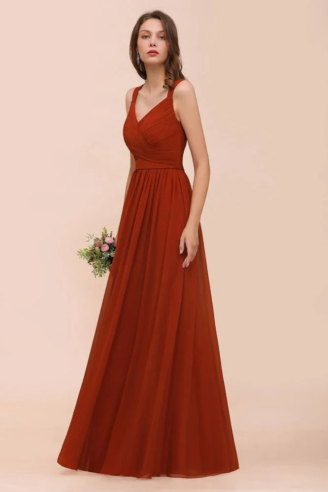 Strap Slim Floor Length Evening Dress for Bride Bridesmaid Dress