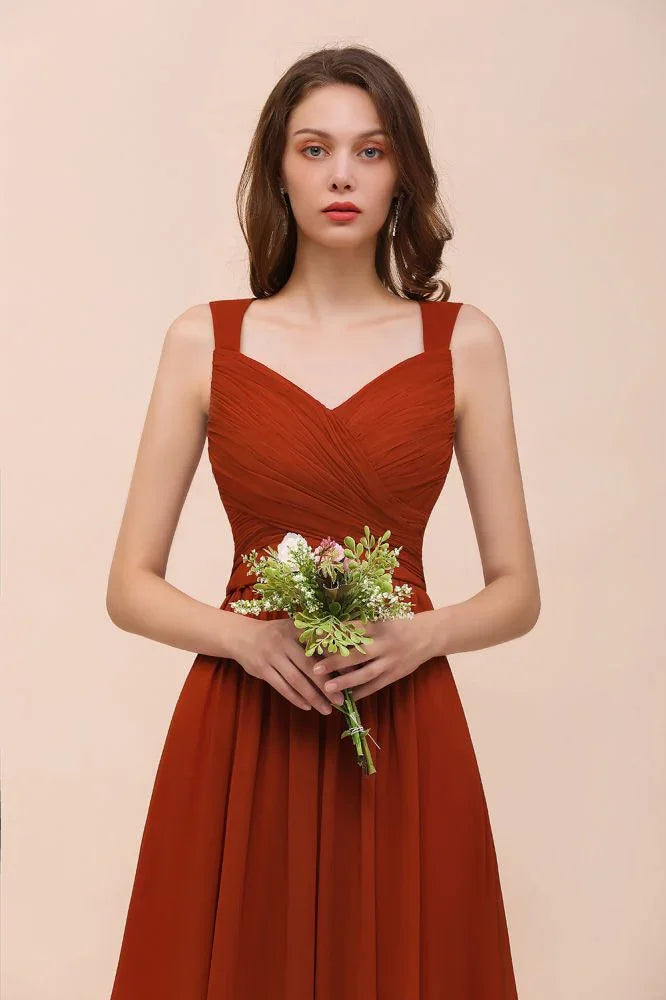 Strap Slim Floor Length Evening Dress for Bride Bridesmaid Dress