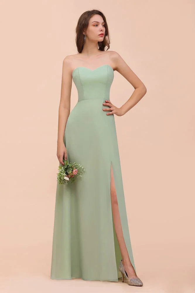 Trägerloses Chiffon-Abendkleid für Brautjungfern Elegantes langes Kleid für die Trauzeugin