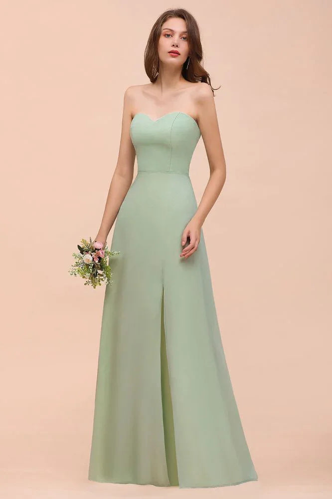 Trägerloses Chiffon-Abendkleid für Brautjungfern Elegantes langes Kleid für die Trauzeugin