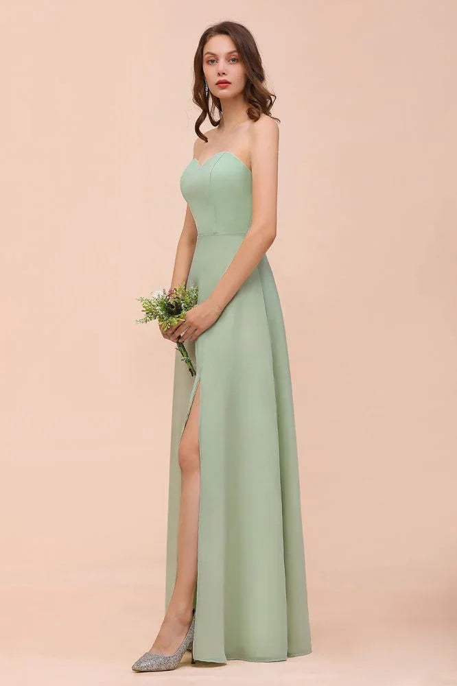 Trägerloses Chiffon-Abendkleid für Brautjungfern Elegantes langes Kleid für die Trauzeugin