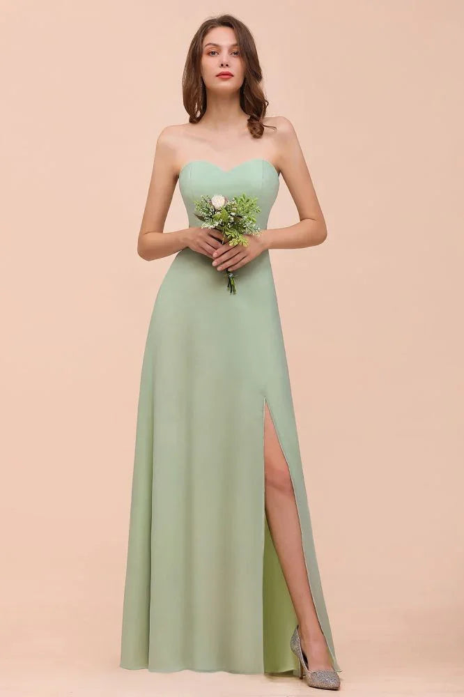 Trägerloses Chiffon-Abendkleid für Brautjungfern Elegantes langes Kleid für die Trauzeugin