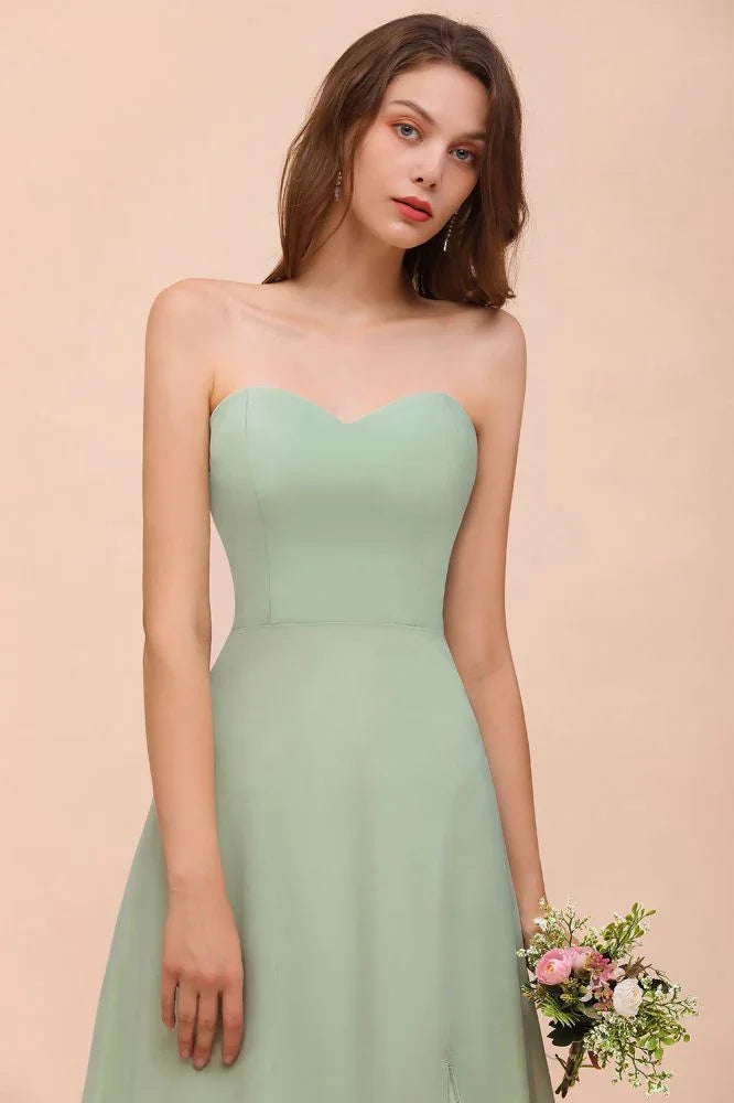 Trägerloses Chiffon-Abendkleid für Brautjungfern Elegantes langes Kleid für die Trauzeugin